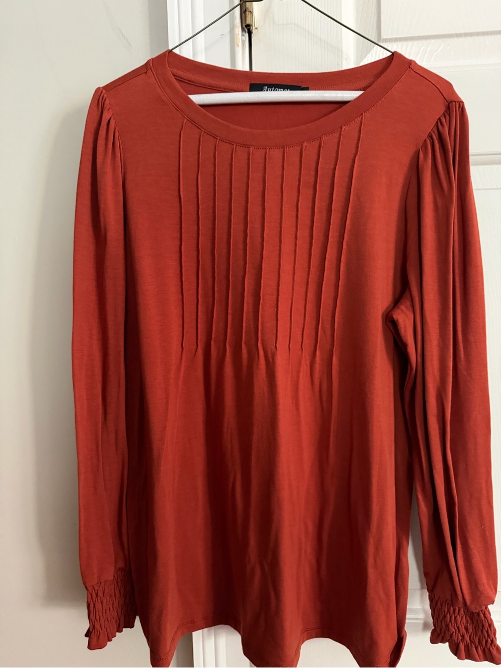 Emma & Sam Rust Orange Long-Sleeve Pintuck Front Top